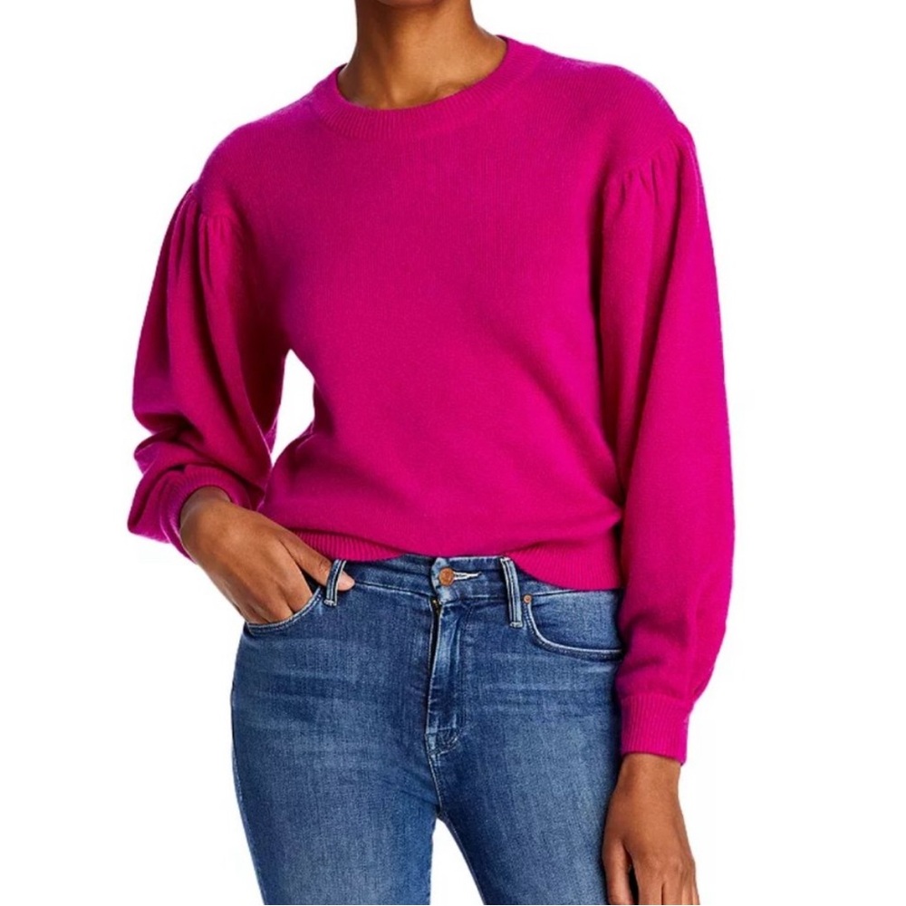 Bloomingdales Aqua Balloon sleeve 100% cashmere sweater.